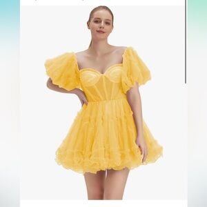 NEW Tiered Tulle Homecoming Dresses Off Shoulder Short Prom Dresses Puffy Sleeve